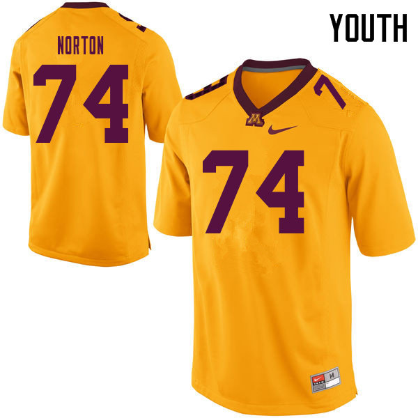 Youth #74 Grant Norton Minnesota Golden Gophers College Football Jerseys Sale-Yellow - Click Image to Close